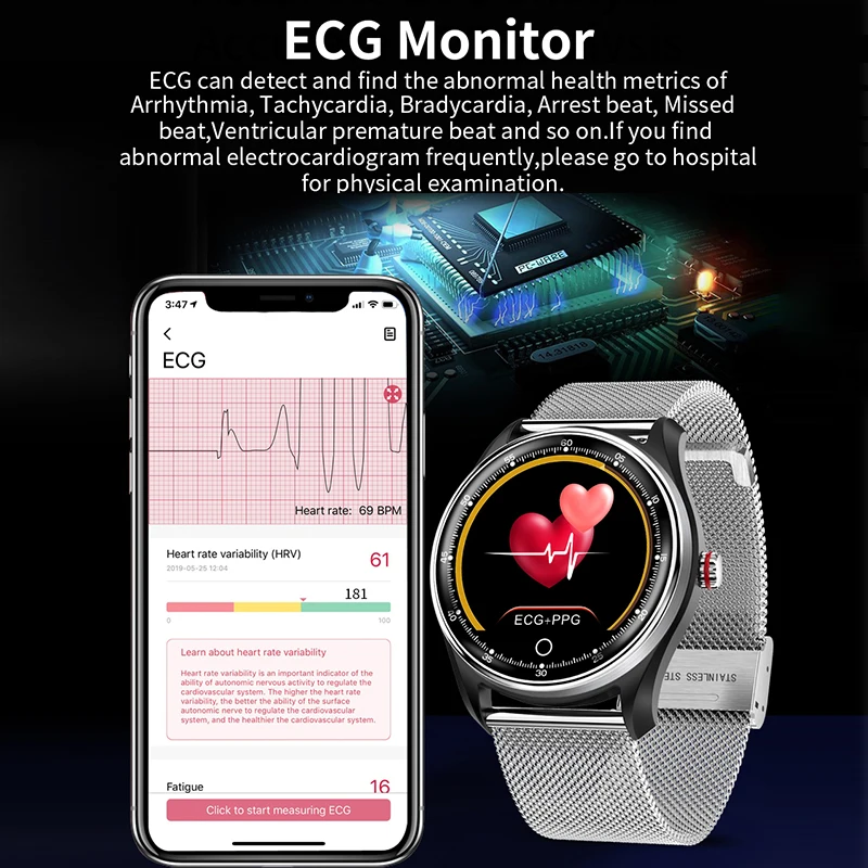 New ECG+PPG Smart Watch Blood Pressure Heart Rate Monitor IP68 Waterproof 8 Multi-Sport Modes Smartwatch For Men Women PK N58