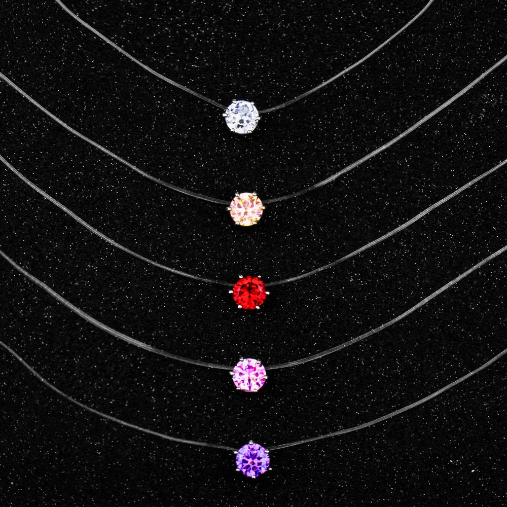

Fashion CZ Collar Choker Necklace Invisible Transparent Fishing Line Zircon Silver Pendant Necklace for Women Jewelry Gift