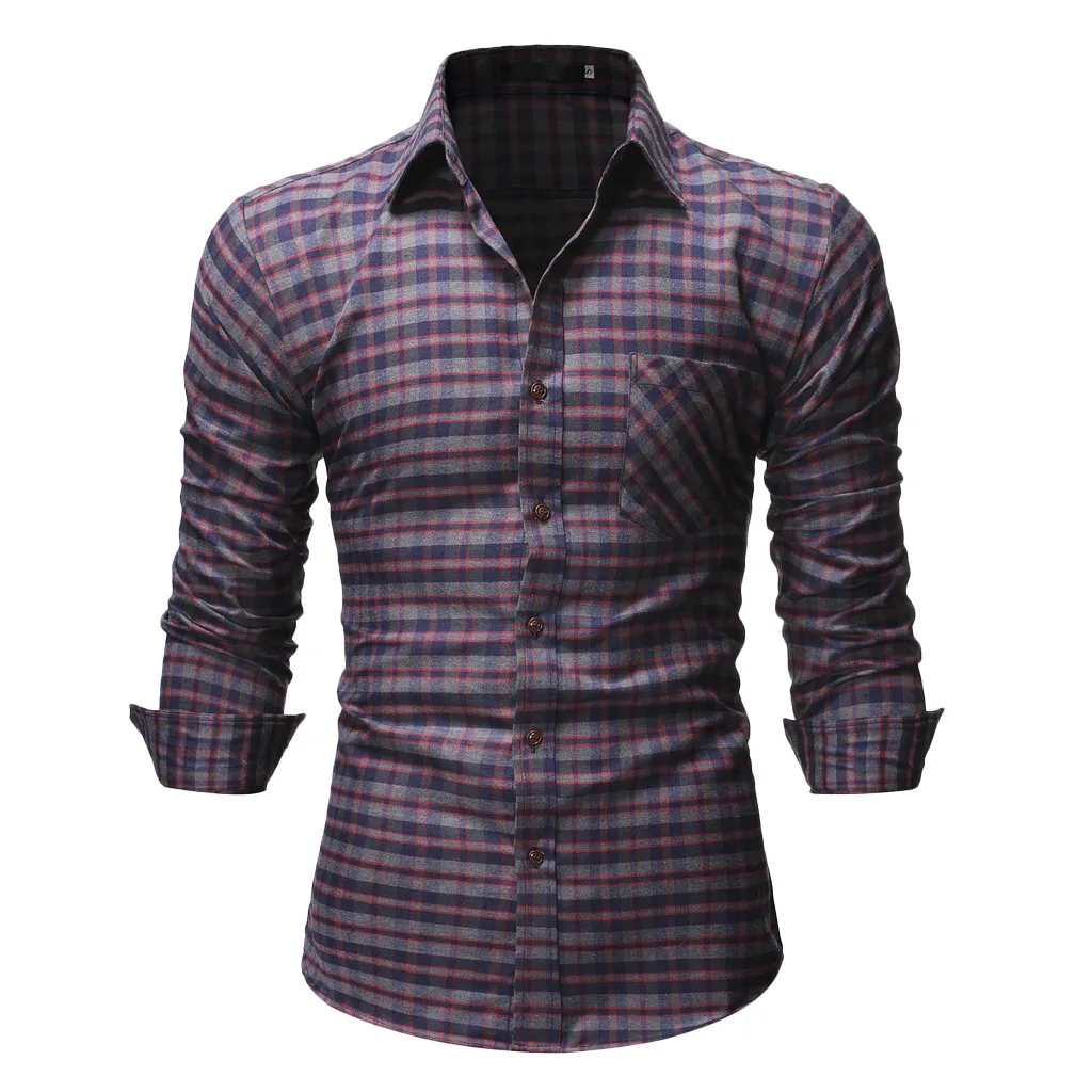 Camisa masculina мужские рубашки мужская повседневная нормальная клетчатая деловая рубашка с длинными рукавами и пуговицами мужская рубашка