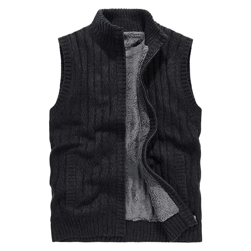 

Fashion Knitted Vest Men Winter Jacket Sleeveless Sweater Vest Jacket Warm Fleece Lining Waistcoat Men Clothing