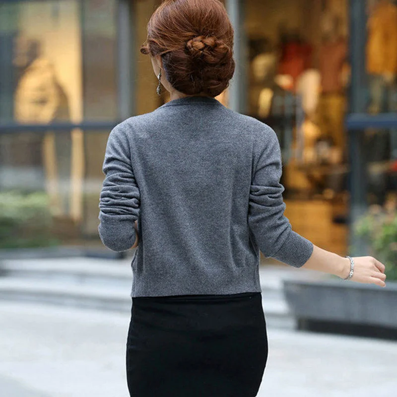 Double Breasted Women Knitted Short Sweaters Long Sleeve O-neck Solid Lady Cardigans Autumn Winter Feminine Elegant Female Tops