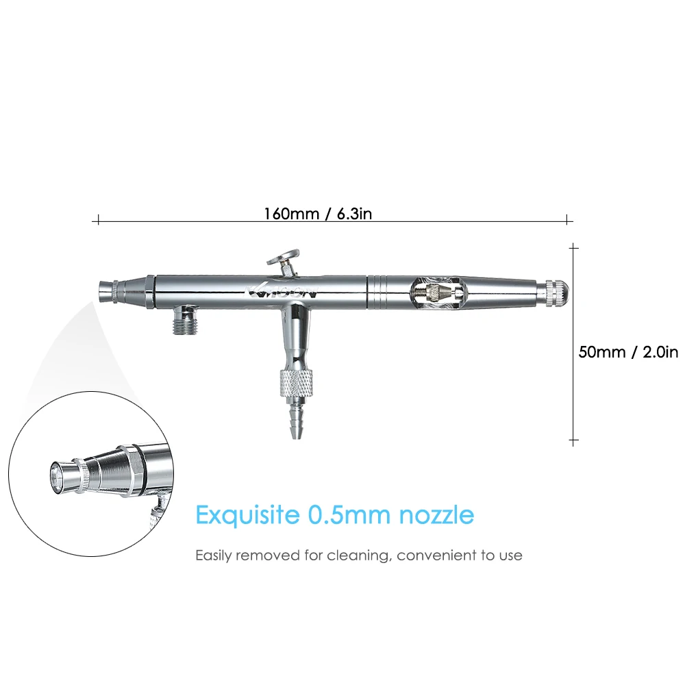 KKmoon, аэрограф для макияжа, Двойное действие, воздушная кисть, набор для нанесения краски 0,5 мм, распылитель краски с 25cc стеклянной баночкой, гаечный ключ, пипетка