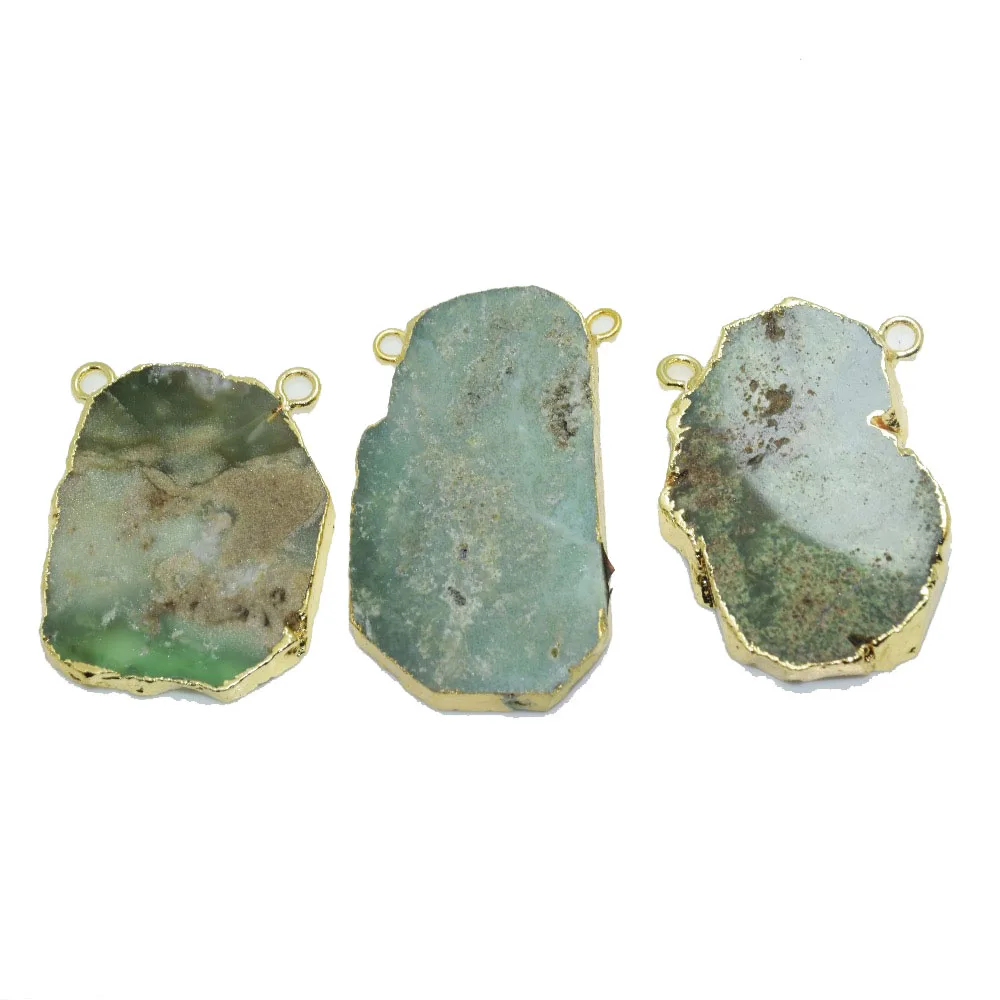 

Raw Chrysoprase Natural Slice charm pendant for necklace 2 loop chakra slab Random Australian stone connector for women 2019