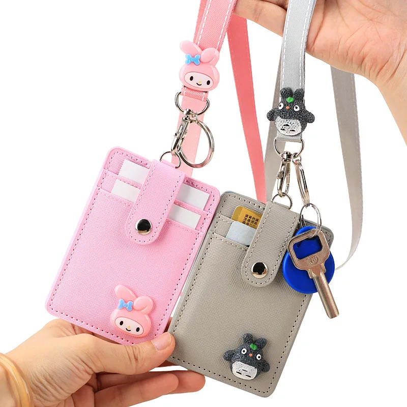 

1PC New Unisex Pu Credit Card Holder Bank Card Neck Strap Card Bus Id Holder Students Kids Identity Badge Lanyard Card Cover