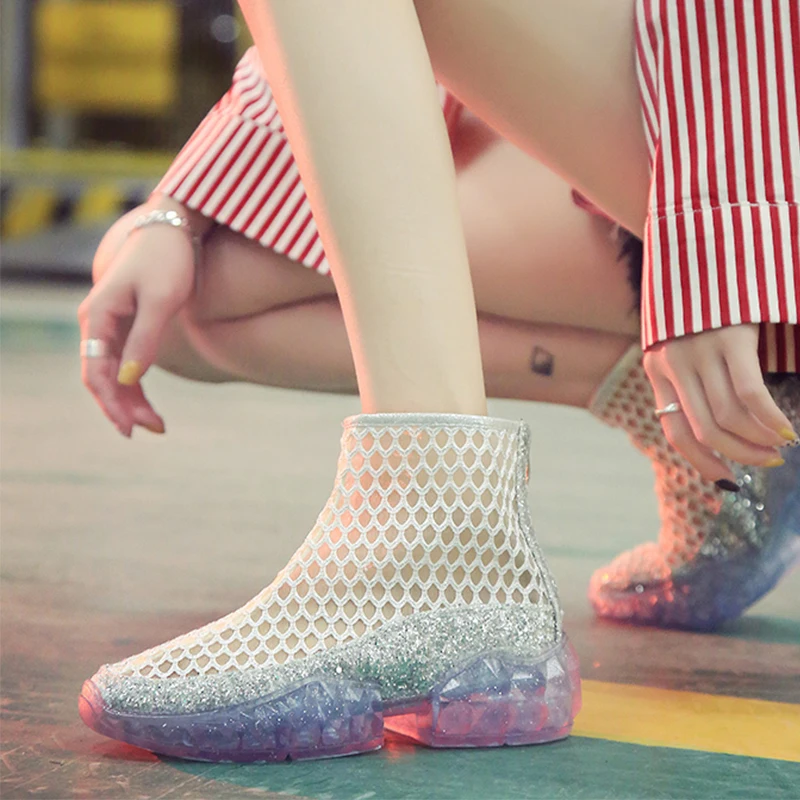 

Mesh Transparent Heels Sneakers Women Summer Flats Platform Sneakers Platform Sandals Outdoor Fashion Women Shoes White Sneakers