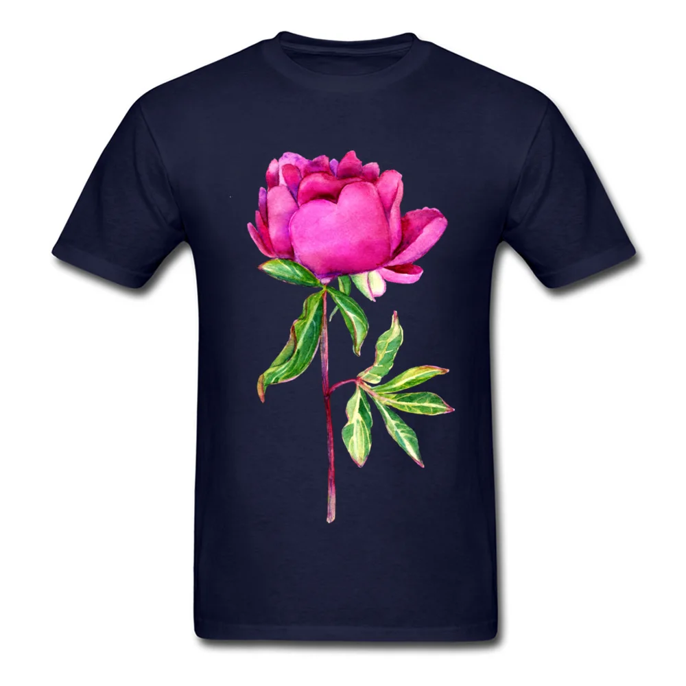 Delicate watercolor pink peony Tops Shirt Mother Day Crew Neck Cotton Fabric Male Top T-shirts Crazy Clothing Shirt High Quality Delicate watercolor pink peony navy
