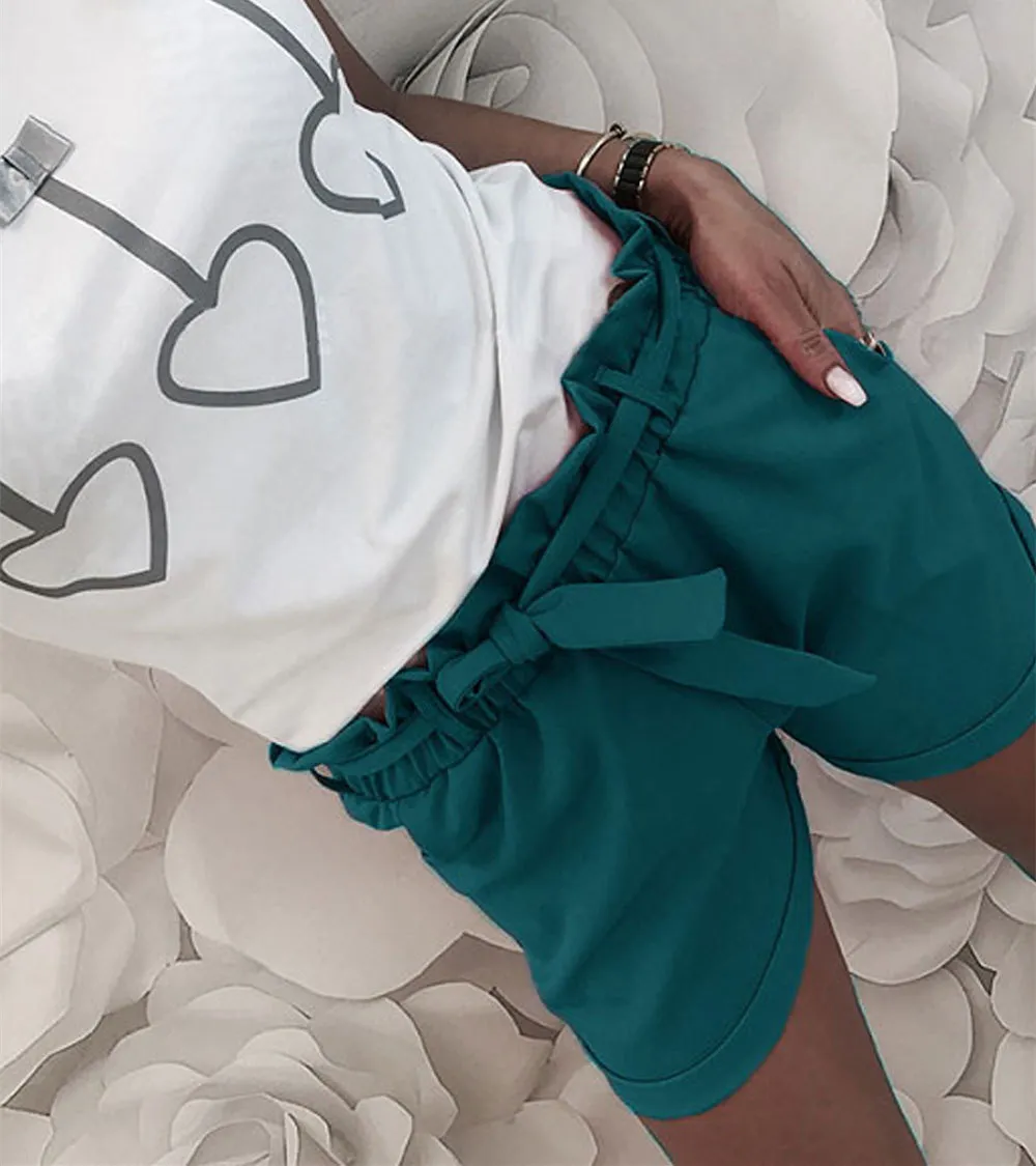 

Casual Women summer Bandage Mid-waist Bottoms Pants Women Solid Pleated Chic ladies women clothing WS9186R