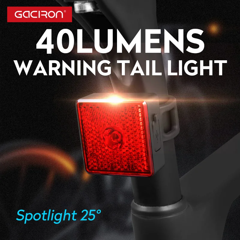 Clearance Gaciron Smart Tail light 40 Lumen Bike Warning Lamp Bicycle Rear Light LED Rechargeable Waterproof Hangable for Riding Running 1