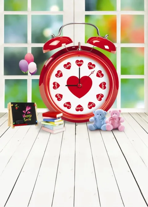 

New arrival Background fundo Alarm Clock Heart Bear 300CM*200CM(about 10ft*6.5ft) width backgrounds LK 2179 Valentine's Day