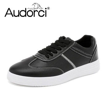 

Audorci2018 Summer Men's Casual Shoes Fashion Man Platform PU Leather Classic Flats Sneakers Male Lace-up White Shoe Size 39-44