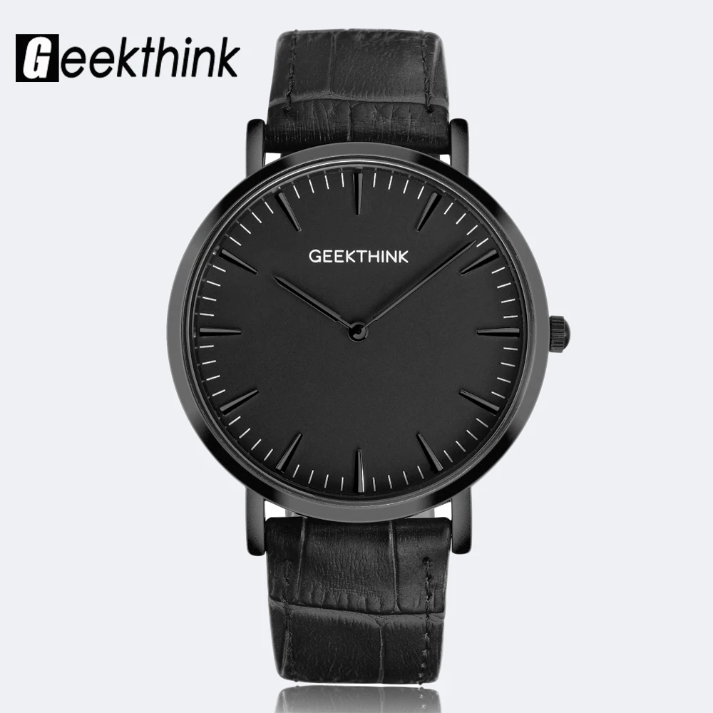 Meilleur GEEKTHINK Minimaliste Top Marque De Luxe montre À Quartz hommes D affaires Décontractée Noir Japon quartz montre en cuir véritable ultra mince horloge