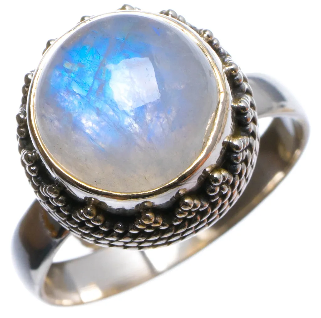 

Natural Rainbow Moonstone Handmade Unique 925 Sterling Silver Ring, US size 8.25 X2273