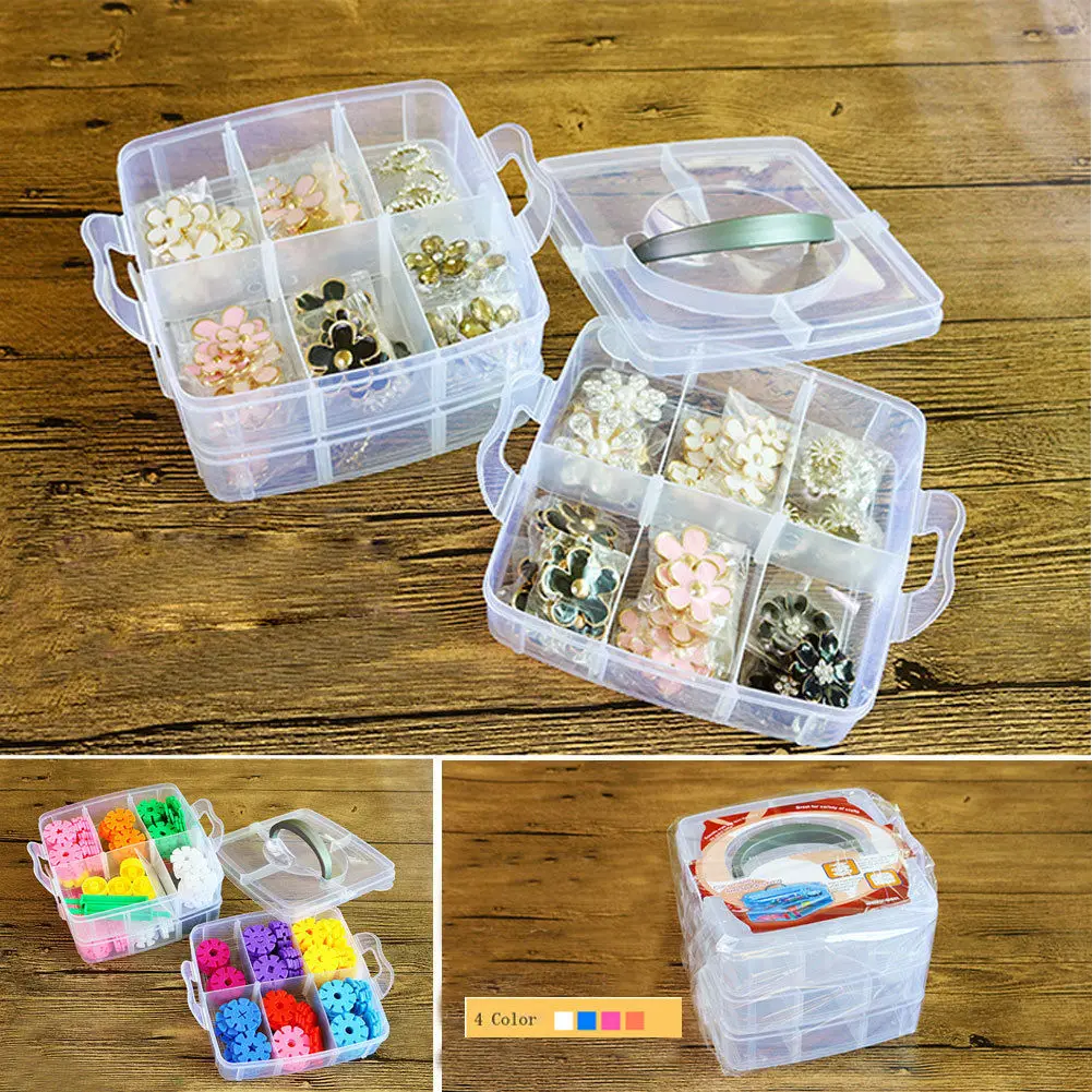 1pcs Plastic 3 Layer Storage boxes Slots Adjustable packaging transparent Tool Case Craft