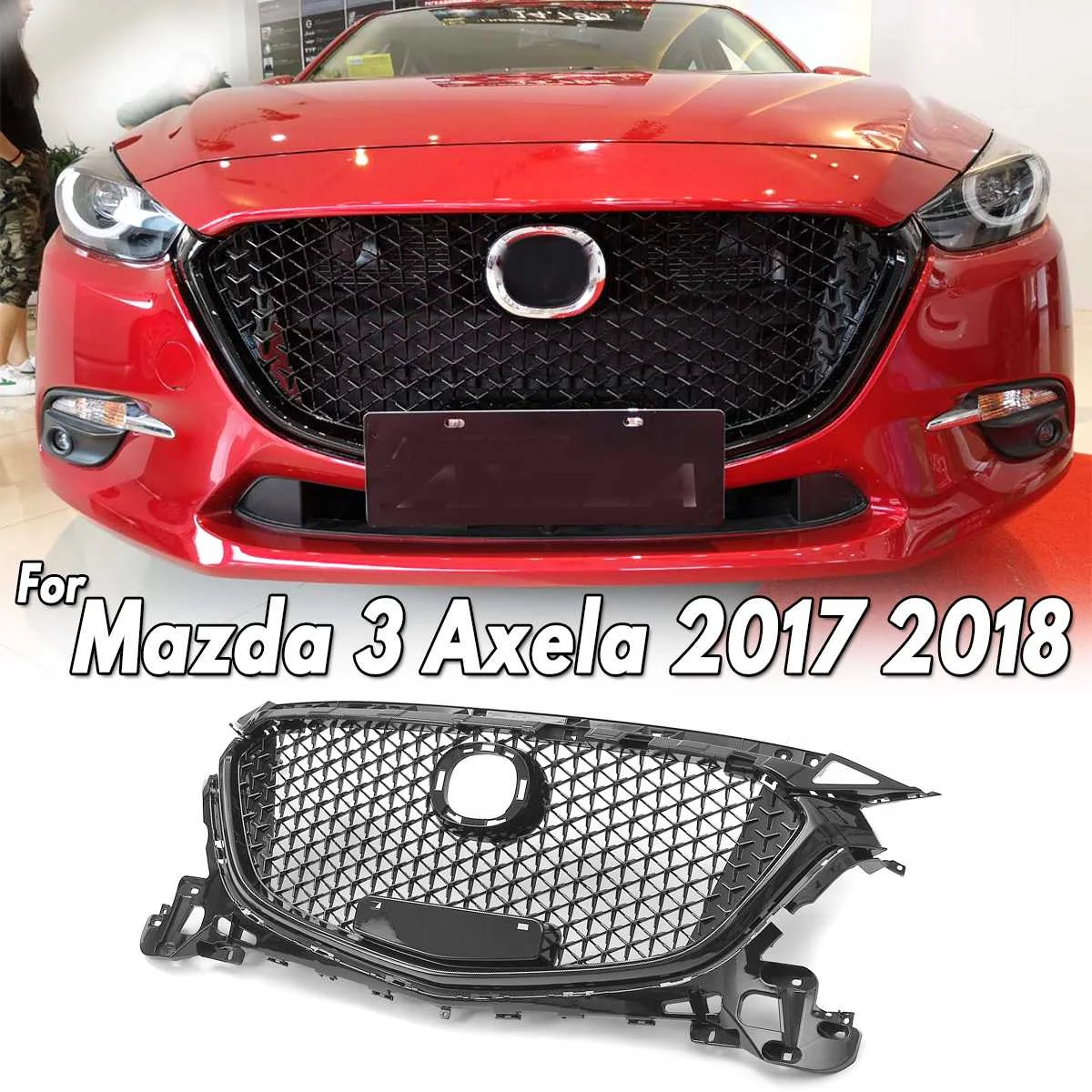 New Glossy Black Front Bumper Grille Upper Grill Cover Protector ABS