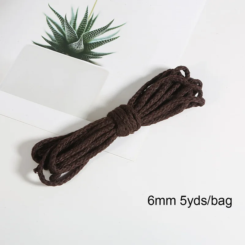 5 ярдов, 6 мм, хлопковая веревка, декоративная скрученная веревка для свадебного украшения, шнурок для рукоделия - Цвет: Dark Brown