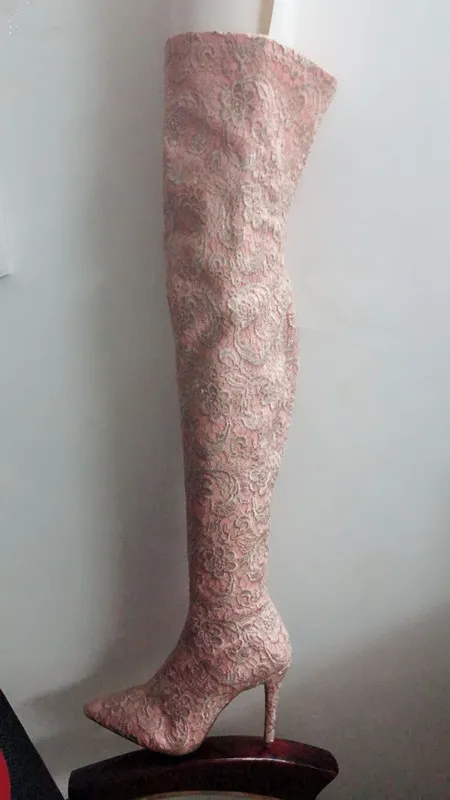 La Botas Sexy Super 2018 Pasarela Rosas Delgados Nuevos Sobre De Motocicleta As Mujer Encaje Altos Tacones Apliques Pic Para Rodilla Zapatos Lujo wwTFrq0O