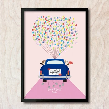 

Blue Wedding Car,Unframed Personalized Custom Fingerprint DIY Guestbook for Engagement & Wedding Ceremonies With Two Inkpads