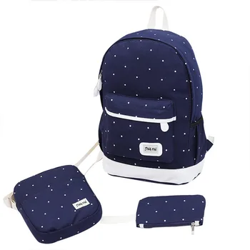 

Puimentiua Dot Canvas Printing Backpack Women School Back Bags For Teenage Girls Cute 3Pcs/Set Travel Backpacks Female Backpack