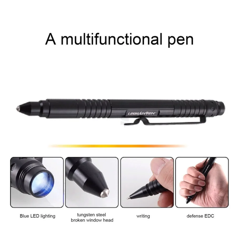 

LESHP T9 4-in-1 Multifunctional Tungsten Steel Tactical Pen Tool With LED Flashlight Torch Lamp Self Protection Security