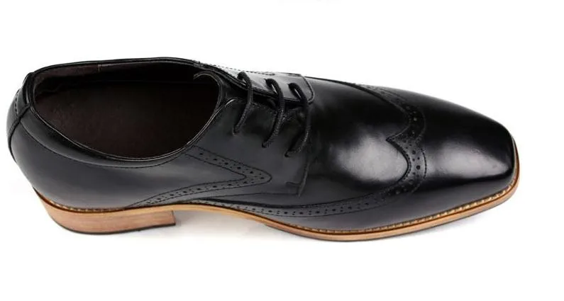 Мужские модельные туфли из натуральной кожи, визуально увеличивающие рост; повседневные туфли в деловом стиле на высоком каблуке, с квадратным носком, на шнуровке; мужские офисные туфли