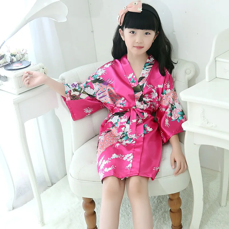 Satin Silk Kids Robe Kimono Bridal Bridesmaid Flower Girls Dress Gown Bathrobe Satin Silk Kids Robe Kimono Bridal Bridesmaid Flower Girls Dress Gown Bathrobe