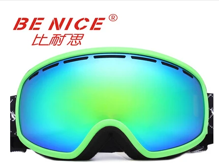 Benice бренд лыжные очки двойной слой линзы анти туман большие сферические профессиональные очки для женщин Многоцветный сноуборд очки маска - Цвет: Green