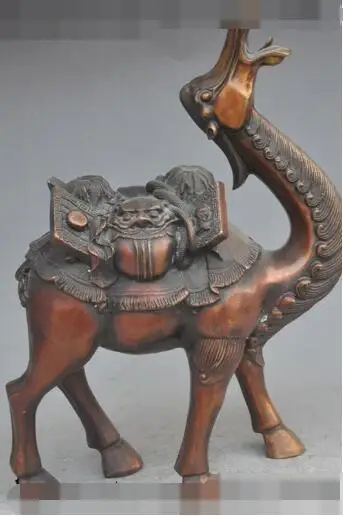 

S05568 12"China Fengshui Bronze Lion Head Shuangfeng Camel Llama LuoTuo Animal Statue