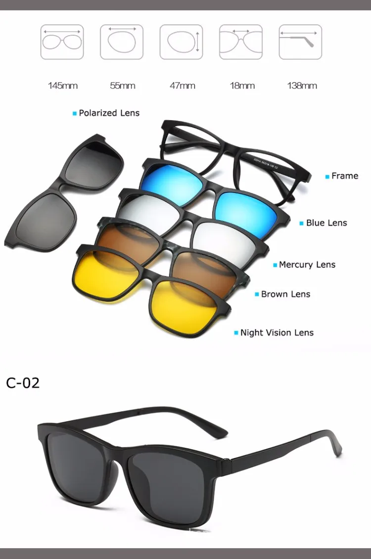 Модная оправа для очков для мужчин и женщин, 5 шт., солнцезащитные очки на застежке, Поляризованные Магнитные очки для мужчин, для вождения, для близорукости, оптические, RS120
