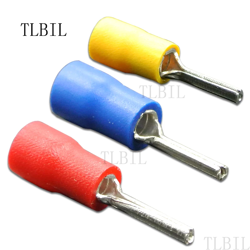 

100Pcs 22-16AWG Insulated Pin Terminals Electrical Splice Crimp Connector Auto Wiring PTV1.25-10 1.25-12 PTV2-10 2-12 PTV5.5-13