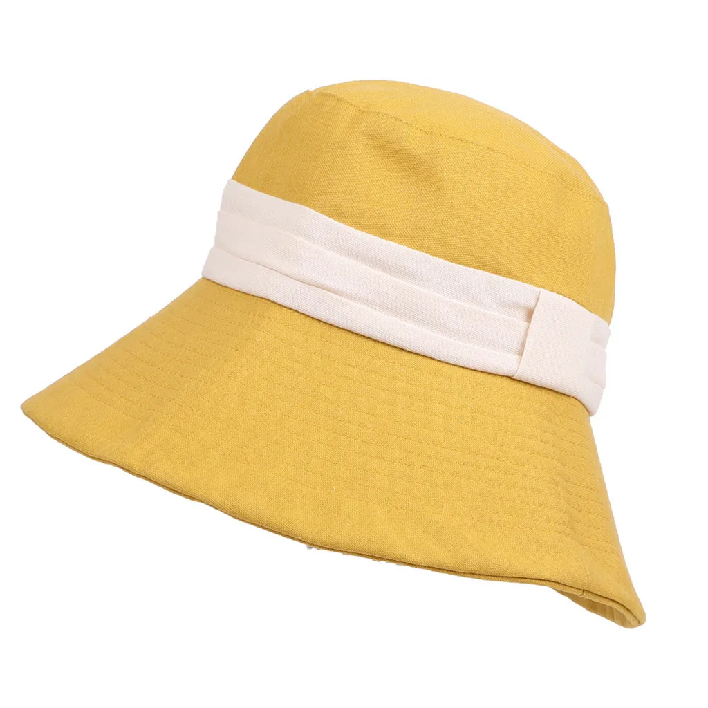 Шляпа-мешок Летняя женская хлопковая однотонная шляпа для рыбалки Буш Панама широкий с полями, солнце шляпа летнее пляжный отдых белый Гибкая шляпа L0402 - Цвет: Yellow