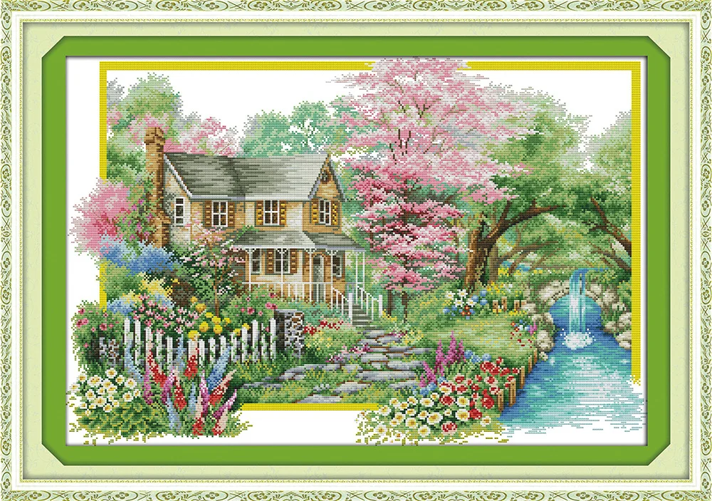 

Joy Sunday What a beautiful Flowers villa DMC Counted Chinese Cross Stitch Kits printed Cross-stitch set Embroidery Needlework