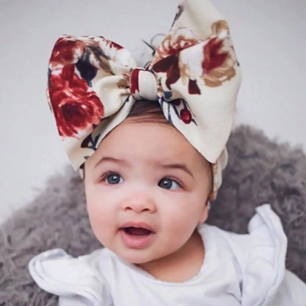 

Spring Summer Models DIY Wide Hair Band Baby Children Printed Hair Accessories Girls Large Corn Grain Bow Headwear