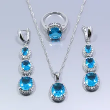 MANNY Горячая набор украшений из серебра 925-й пробы с натуральным синим кристаллом для женщин серьги кольцо подвеска ожерелье цепь T19