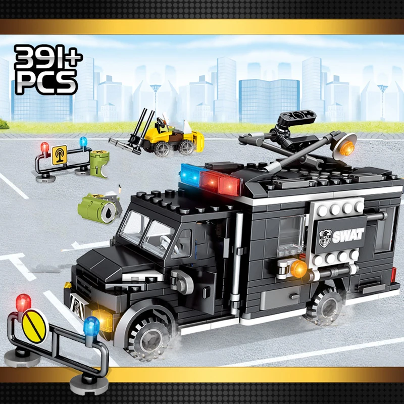 Swat Police Trucks Military Communication Equipment Vehicle Building Blocks Compatible Legoing Technic City Bricks Children Toys