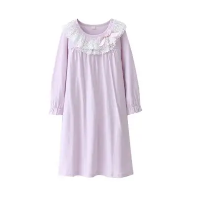 Детская одежда для девочек пижамы ночнушки одежда для сна хлопковая фиолетовая с милым розовым бантом свободного покроя Повседневное для детей; одежда для сна; халат; 4pa012 - Цвет: purple