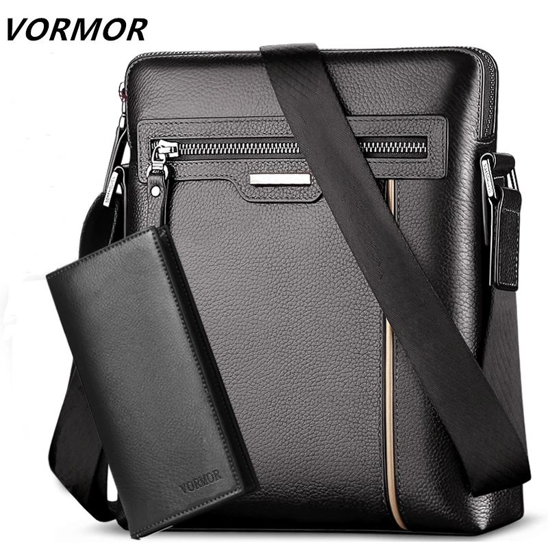 

VORMOR Leather Messenger Bags Men Travel Business Crossbody Shoulder Bag for Man Handbags Messenger Small + Wallet 2 Set
