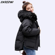 SWREDMI, повседневные свободные парки для женщин, зимнее пальто, пуховики с хлопковой подкладкой, короткие парки с капюшоном, ватные куртки, черная одежда