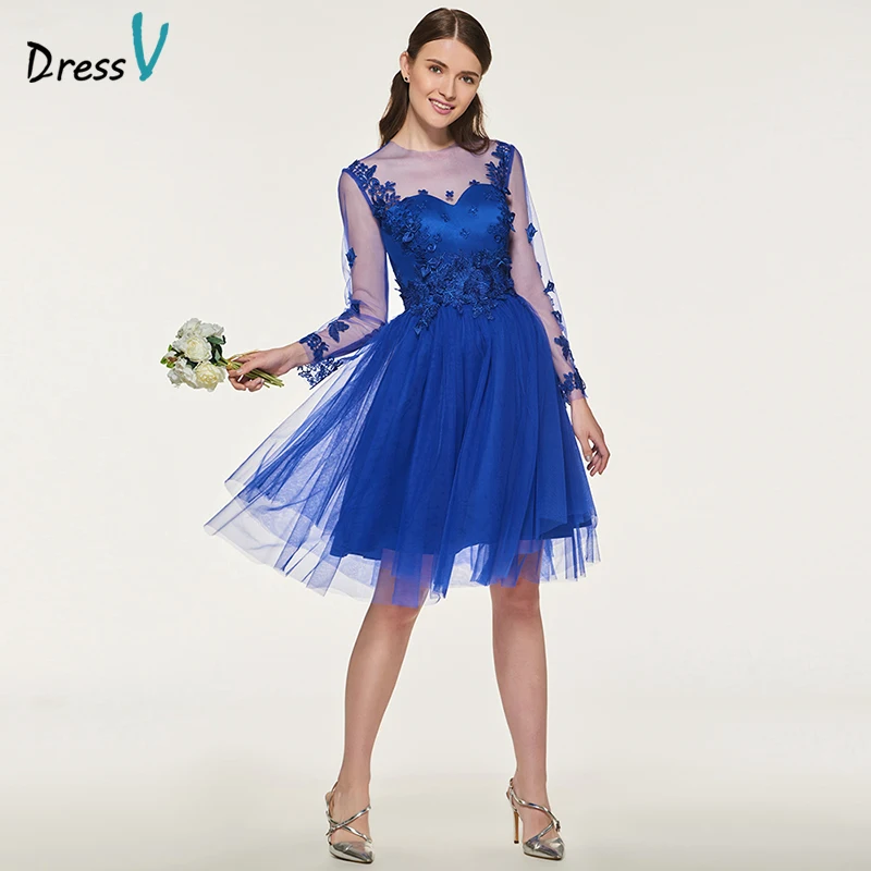 Dressv Dark Royal Blue Bridesmaid Dress Long Sleeves Knee Length A Line