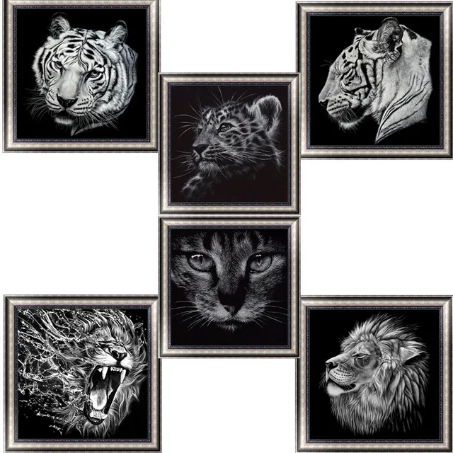 Full-Diamante 5D Diamonds FAI DA TE Nero Leone Tigre Modello di Diamante Del Ric Full-Diamante 5D Diamonds FAI DA TE Nero Leone Tigre Modello di Diamante Del Ric