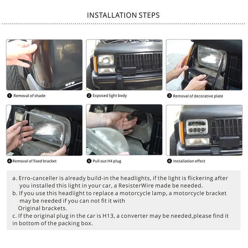 6 Square LED Headlights 7x6 5x7 Chrome Refector Sealed Beam Replacement Headbulb for Wrangler TJ XJ YJ Cherokee xj trucks 4x4