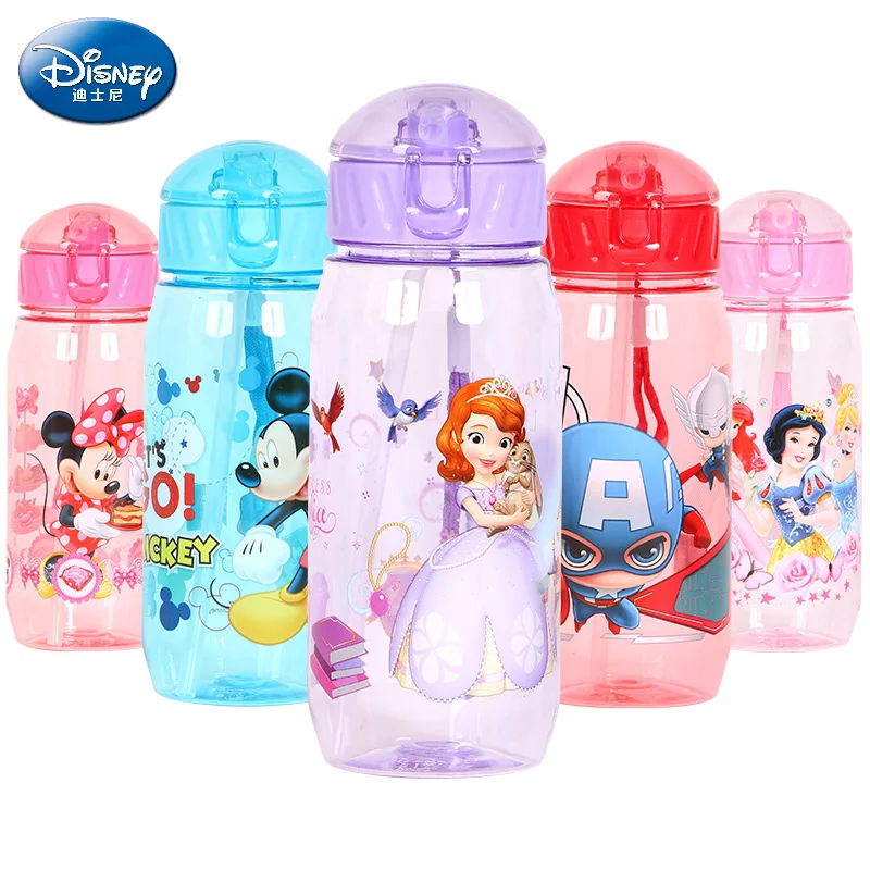 

450ml Disney Marvel Figure Toy Mickey Mouse Minnie Kids Feeding Cups Captain America Baby Straw Portable Water Sport Bottles