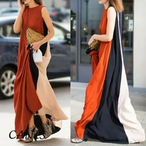 

Women Boho Long Maxi Dress Sleeveless Ladies Party Evening Summer Beach Sundress