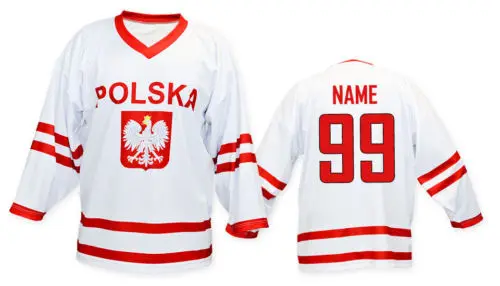 

Team Poland WHITE red throwback MEN'S Ice Hockey Jersey Embroidery Stitched Customize any number and name