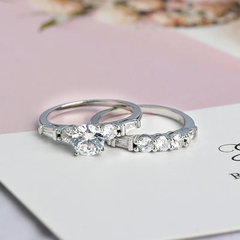 

Tisonliz 2PC Bridal Ring with Round Brilliant Cubic Zircon Prong Setting Anniversary Engagement Wedding Ring for Women Size 6-10