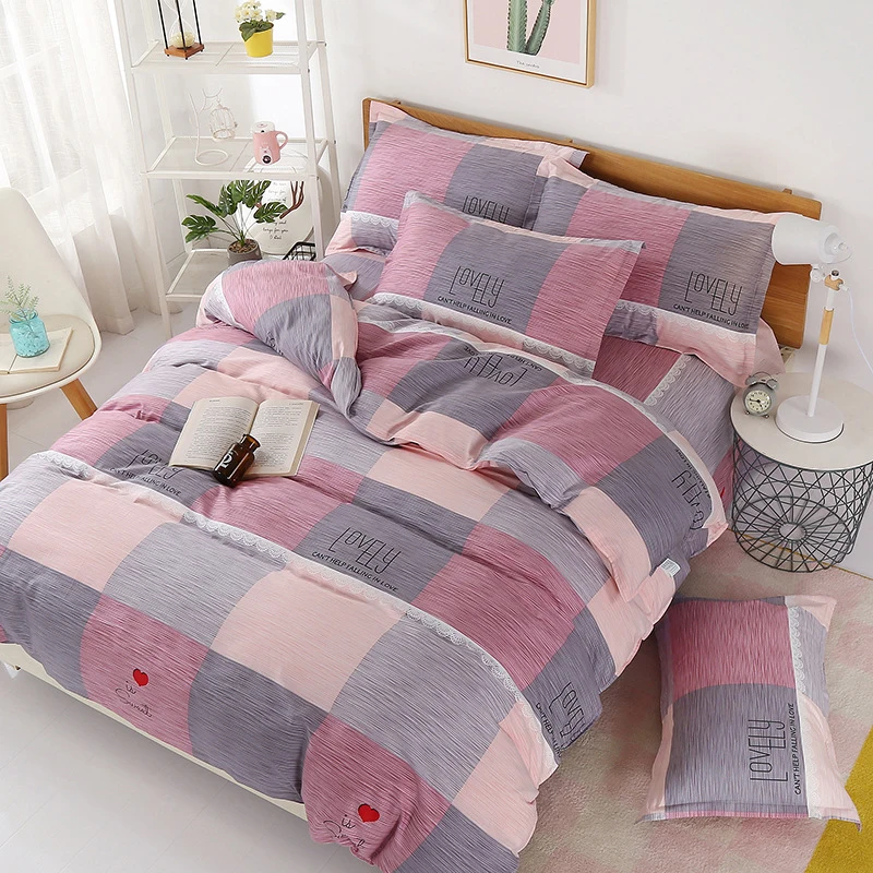 

2019 New Arrival 4pc Leave Single Double Duvet Cover Sheet Quilt Minimalism Pillowcase Reactive Printing Geometrical Duvet Cover