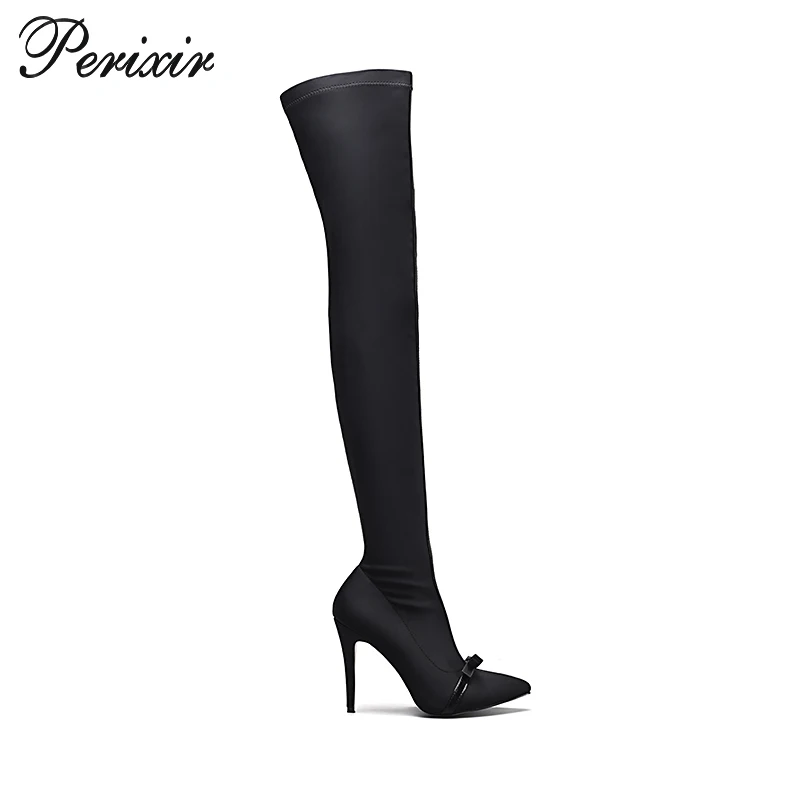 

Perixir Over Knee Thigh High Woman Boot Pointed Toe Black Fashion Butterfly Bow High Heels Ladies Knee High Shoe Boots For Wome