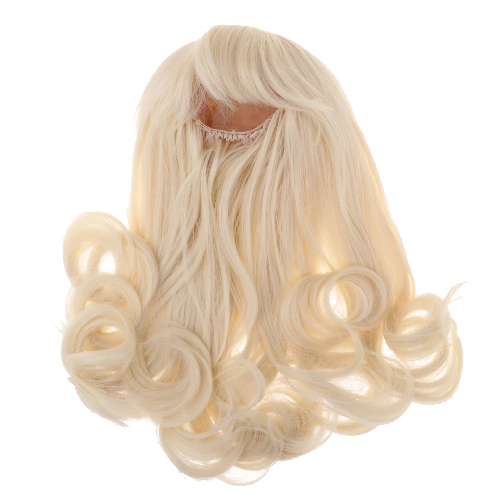 Classical Long Curly Wig with Bang Doll Haircut for 16inch Salon Girl Doll DIY Making Accessory - Light Golden