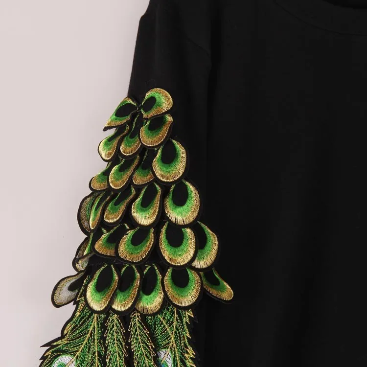 Peacock Feathers Sequined Hoodies Sweatshirt in Hoodies & Sweatshirts