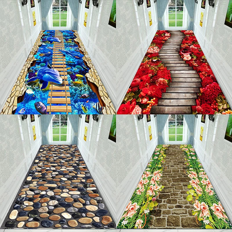 

3D Corridor Hallway Stairs Long Carpet Bedroom Full of Bedside Porch Home Wedding Can be Cut Slip Door Mat Floor Mat