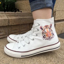 Вэнь белый парусиновая обувь дизайн головы тигра для мужчин Топ высокие спортивная женщин на плоской платформе